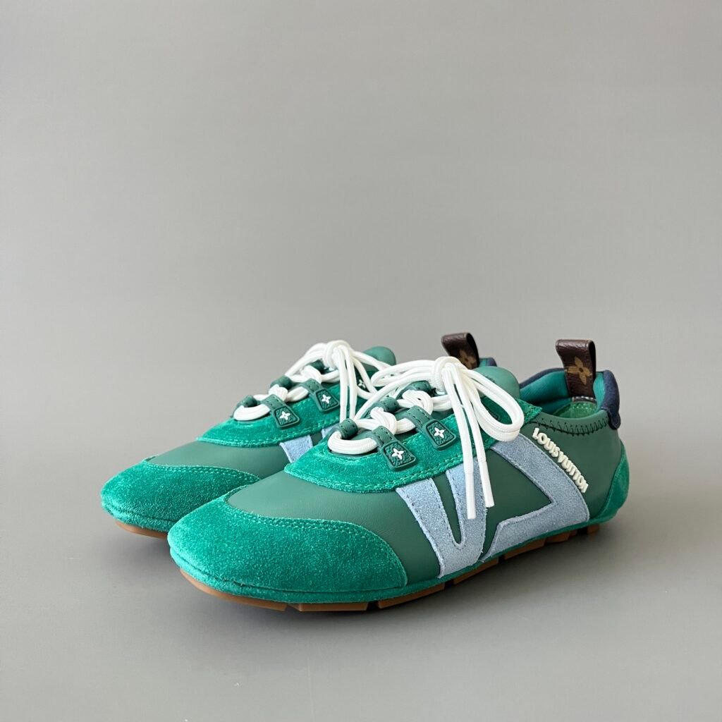 AuroraCustom LV Sneakerina GAT Series Emerald Green & Ice Blue Suede Luxury Retro German Army Trainer Runner (Women's Exclusive)