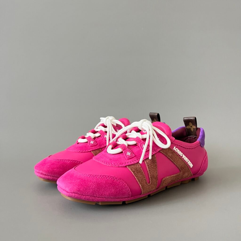 AuroraCustom LV Sneakerina GAT Series Shocking Fuchsia Pink & Walnut Brown Suede Luxury Retro German Army Trainer Runner (Women's Exclusive)