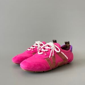 AuroraCustom LV Sneakerina GAT Series Shocking Fuchsia Pink & Walnut Brown Suede Luxury Retro German Army Trainer Runner (Women's Exclusive)