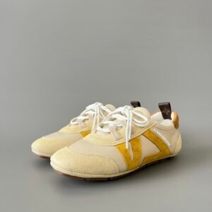 AuroraCustom LV Sneakerina GAT Series Alabaster Beige & Ochre Yellow Suede Luxury Retro German Army Trainer Runner (Women's Exclusive)