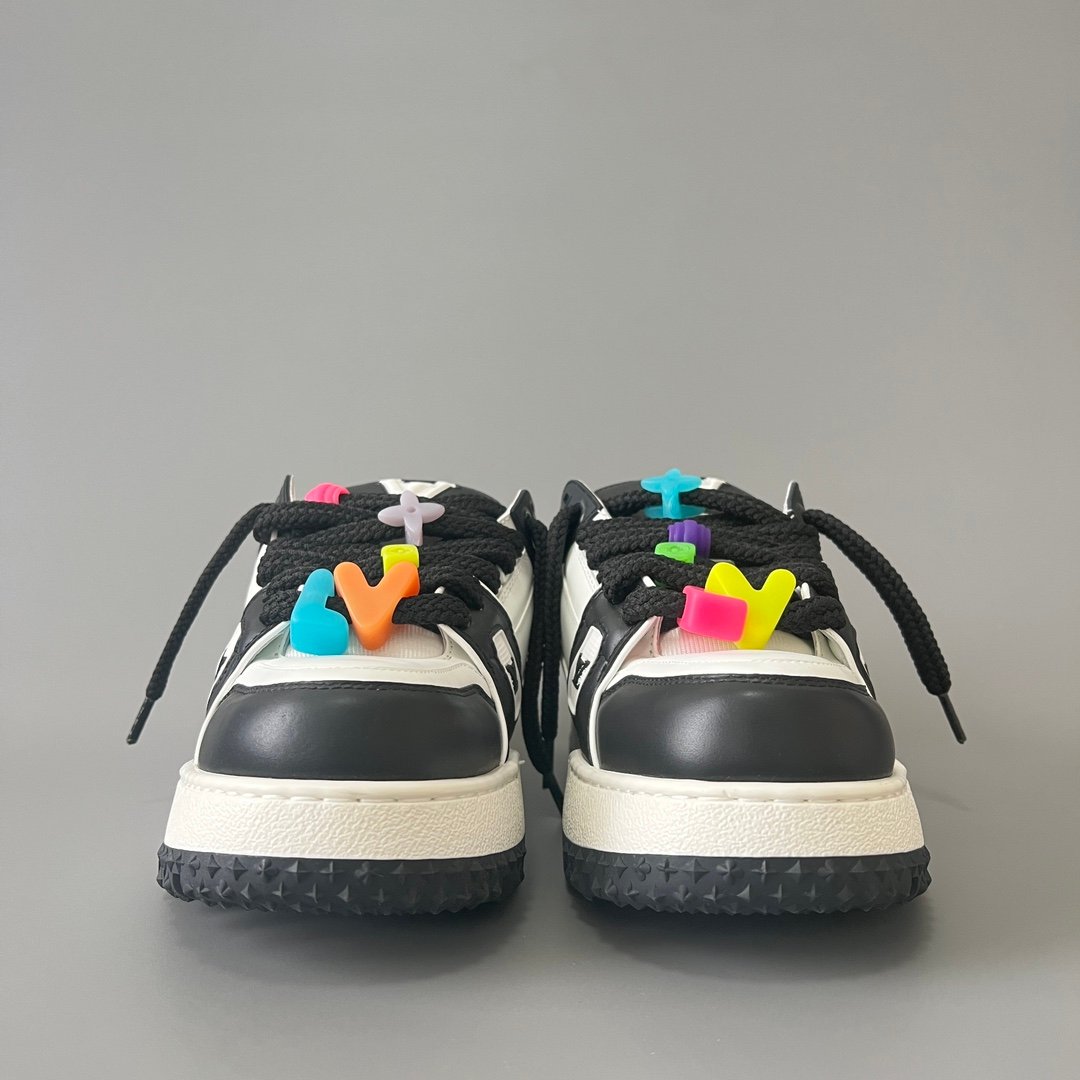 AuroraCustom LV Trainer Maxi Series Monochromatic Panda White & Black Leather Multi-Color Playful Charms Oversized Chunky Luxury Statement Sneaker (Unisex Edition) - Image 2