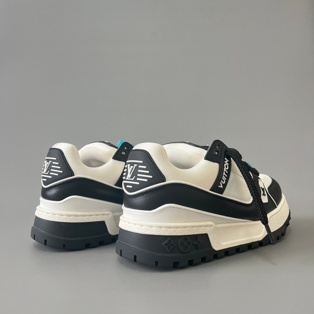AuroraCustom LV Trainer Maxi Series Monochromatic Panda White & Black Leather Multi-Color Playful Charms Oversized Chunky Luxury Statement Sneaker (Unisex Edition) - Image 4
