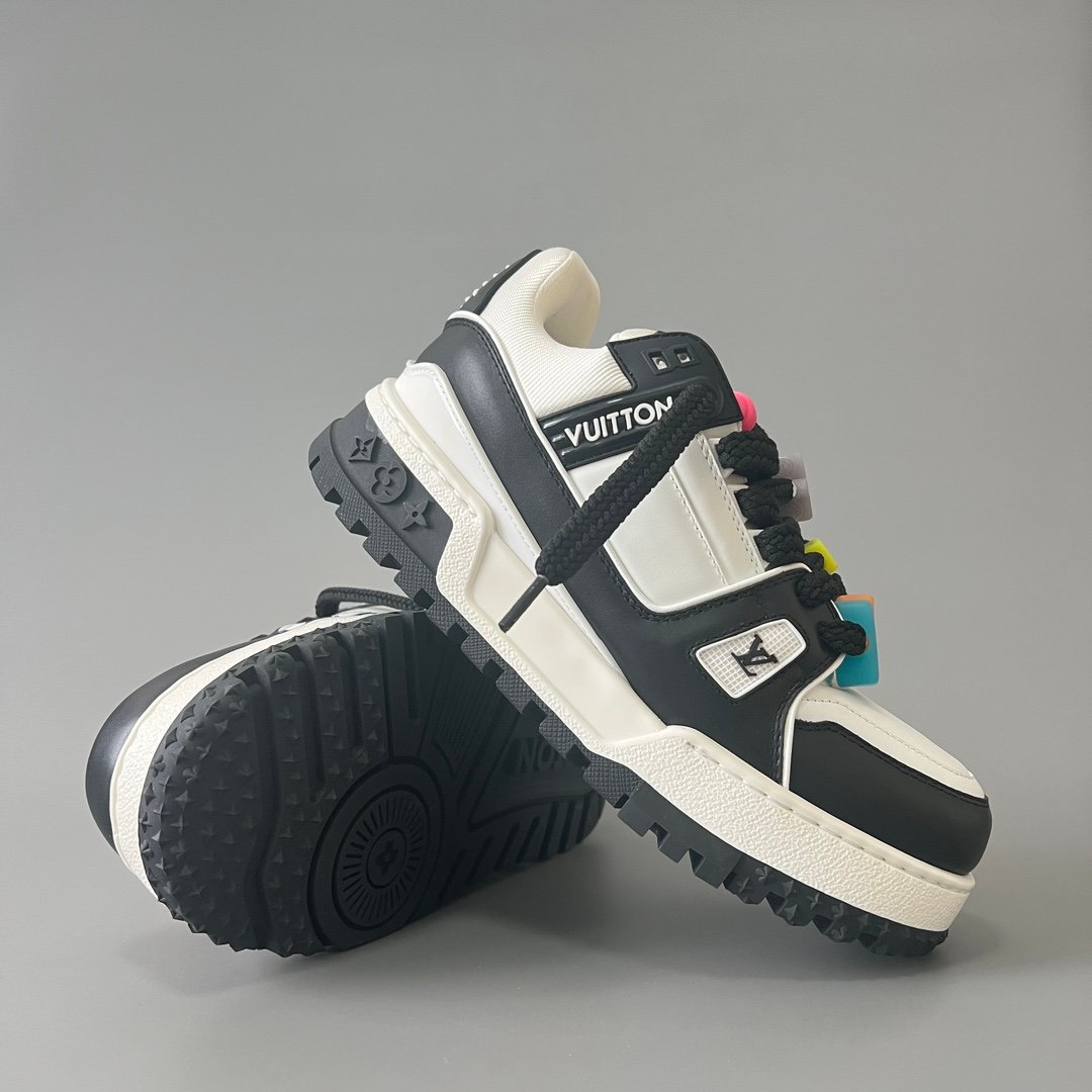 AuroraCustom LV Trainer Maxi Series Monochromatic Panda White & Black Leather Multi-Color Playful Charms Oversized Chunky Luxury Statement Sneaker (Unisex Edition) - Image 7