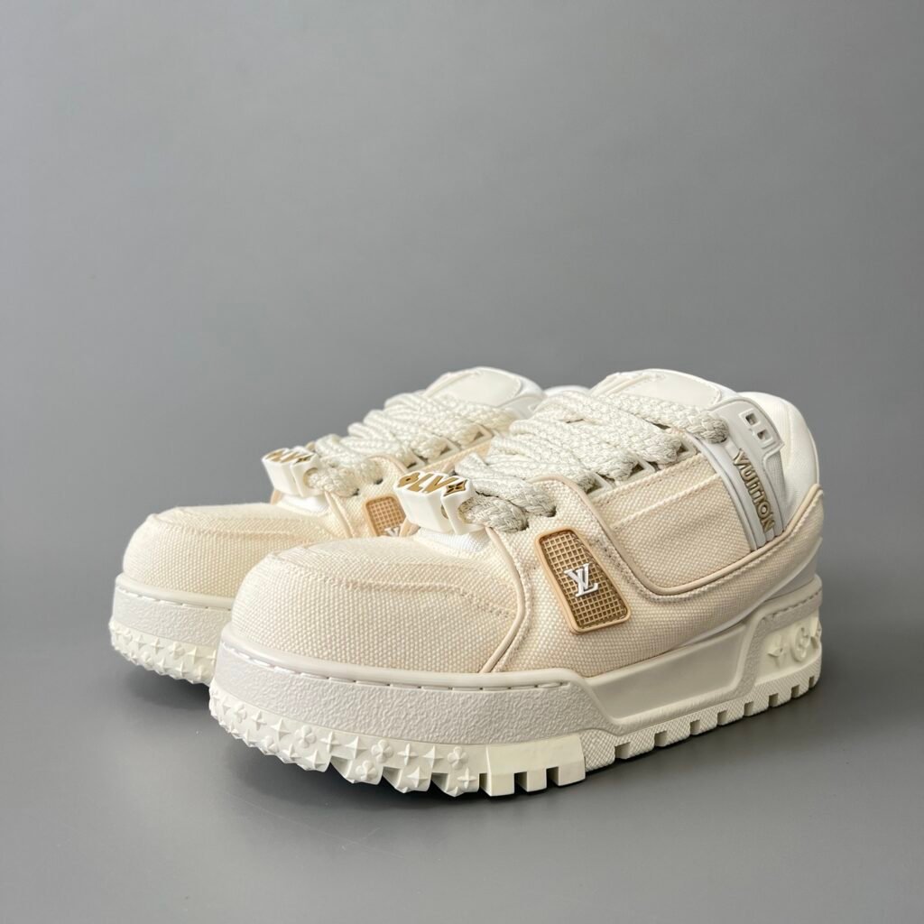 AuroraCustom LV Trainer Maxi Series Alabaster Cream Canvas Oversized Chunky Luxury Statement Sneaker (Unisex Edition)