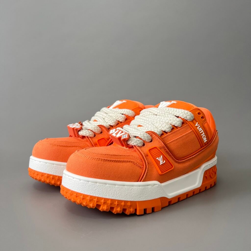 AuroraCustom LV Trainer Maxi Series Vibrant Orange Canvas Oversized Chunky Luxury Statement Sneaker (Unisex Edition)