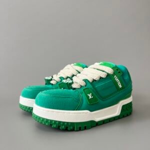 AuroraCustom LV Trainer Maxi Series Emerald Green Canvas Oversized Chunky Luxury Statement Sneaker (Unisex Edition)