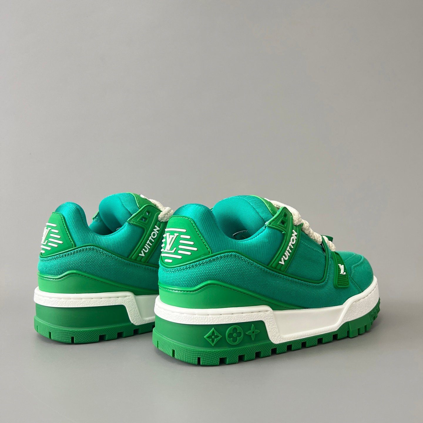 AuroraCustom LV Trainer Maxi Series Emerald Green Canvas Oversized Chunky Luxury Statement Sneaker (Unisex Edition) - Image 4