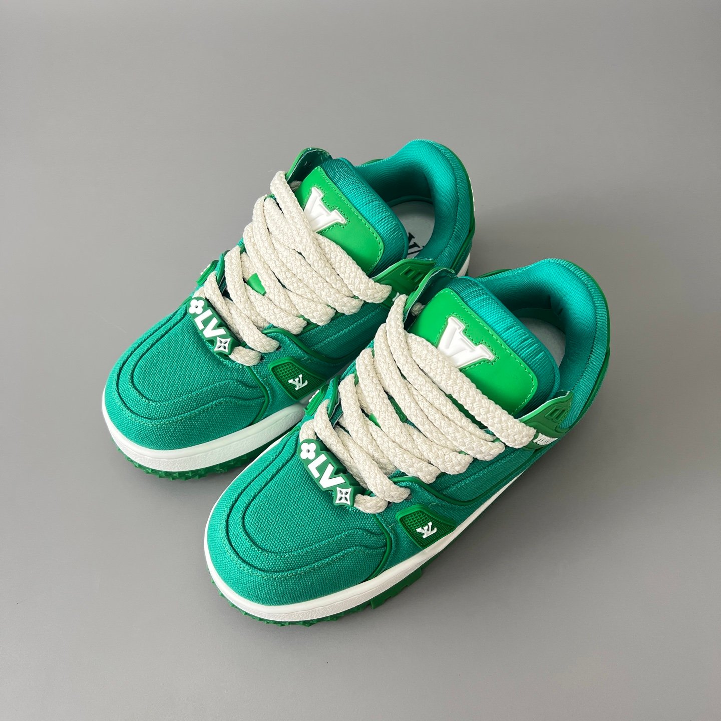 AuroraCustom LV Trainer Maxi Series Emerald Green Canvas Oversized Chunky Luxury Statement Sneaker (Unisex Edition) - Image 8