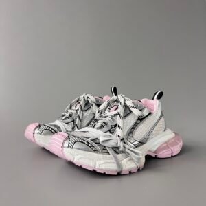 AuroraCustom Balenciaga 3XL Series Metallic Silver & Candy Pink Vintage Distressed Avant-Garde Luxury Multi-Lace Running Trainer (Women's Focused Unisex Edition)