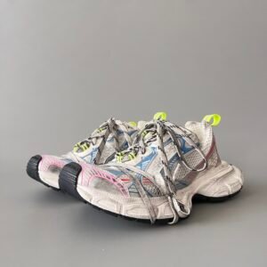 AuroraCustom Balenciaga 3XL Series Alabaster Grey & Multi-Neon Brights Vintage Distressed Avant-Garde Luxury Multi-Lace Running Trainer (Unisex Edition)