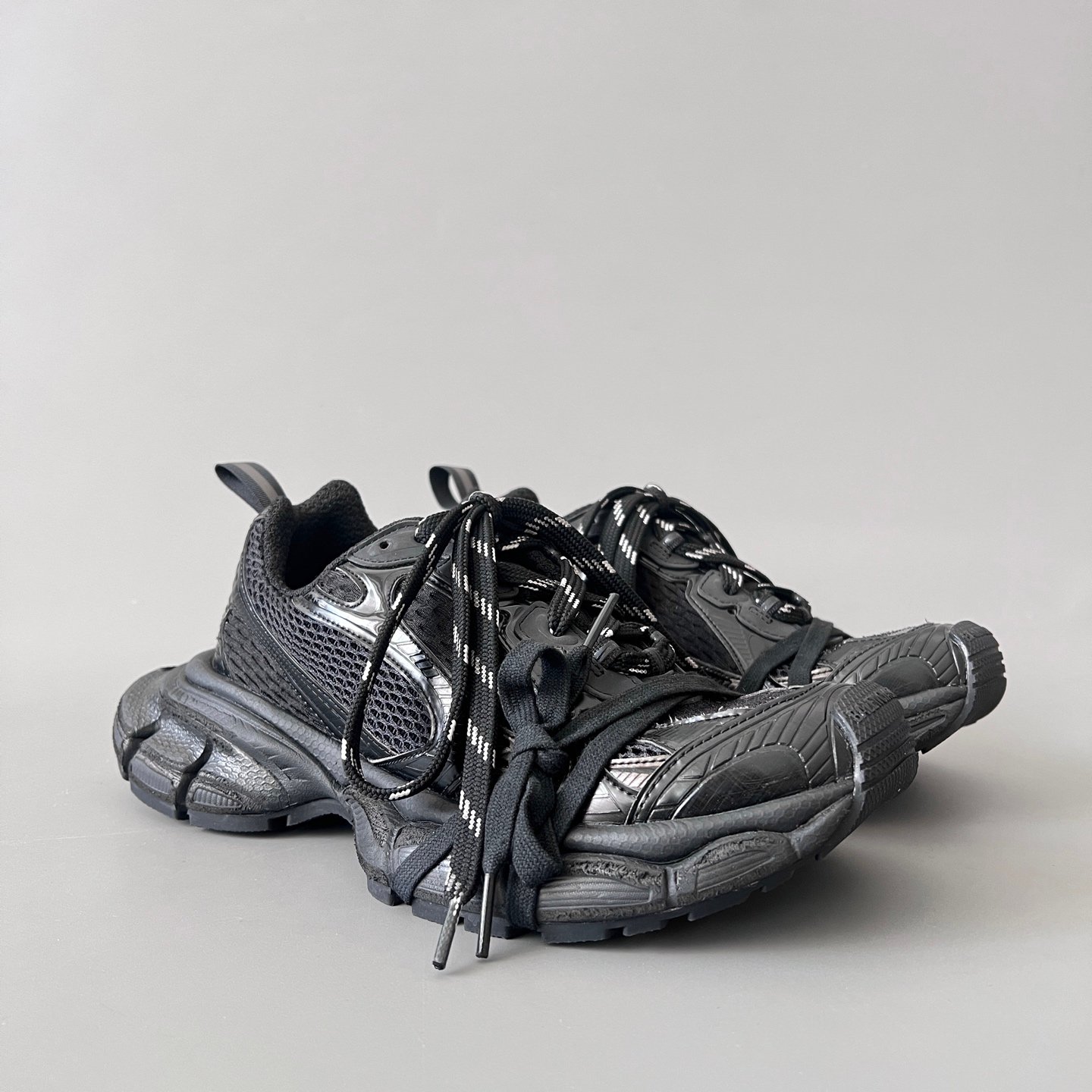 AuroraCustom Balenciaga 3XL Series Core Black Soul Vintage Distressed Avant-Garde Luxury Multi-Lace Running Trainer (Unisex Edition) - Image 3