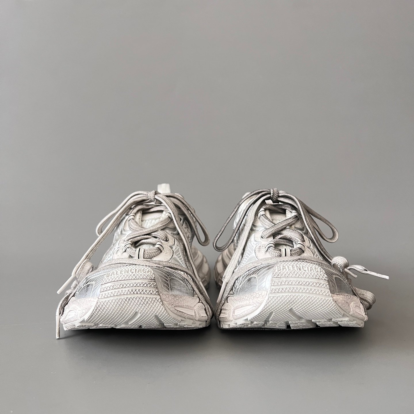 AuroraCustom Balenciaga 3XL Series Off-White & Distressed Grey Vintage Deconstructed Luxury Multi-Lace Running Trainer (Unisex Edition) - Image 2