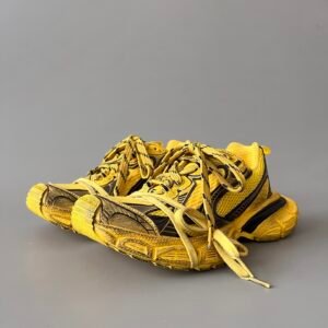 AuroraCustom Balenciaga 3XL Series Cyber Yellow & Charcoal Black Vintage Distressed Avant-Garde Luxury Multi-Lace Running Trainer (Unisex Edition)