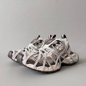 AuroraCustom Balenciaga 3XL Series Mud-Washed Coffee Brown & Alabaster Cream Vintage Distressed Avant-Garde Luxury Multi-Lace Running Trainer (Unisex Edition)