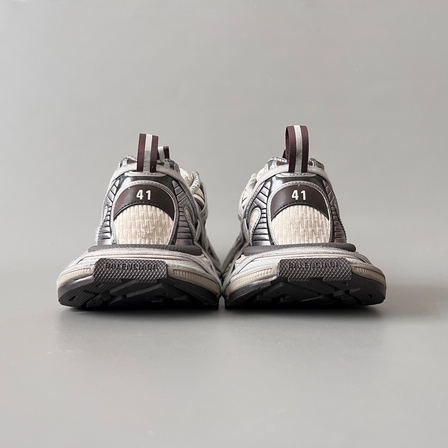 AuroraCustom Balenciaga 3XL Series Mud-Washed Coffee Brown & Alabaster Cream Vintage Distressed Avant-Garde Luxury Multi-Lace Running Trainer (Unisex Edition) - Image 5