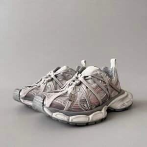 AuroraCustom Balenciaga 3XL Series Mineral Grey & Raw Metallic Titanium Vintage Distressed Avant-Garde Luxury Multi-Lace Running Trainer (Unisex Edition)