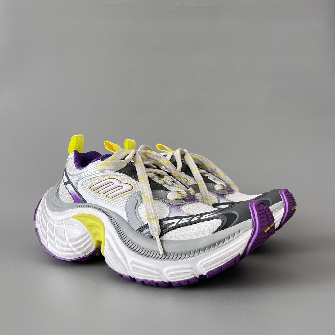 AuroraCustom Balenciaga 6XL Series Retro Tech Purple, Neon Yellow & Slate Grey Avant-Garde Luxury Statement Runner (Unisex Edition) - Image 3