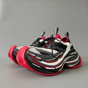 AuroraCustom Balenciaga 16XL Platform Series Fiery Crimson Red & Alabaster White Avant-Garde Luxury Max-Cushion Statement Sneaker (Unisex Edition)