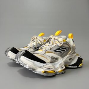 AuroraCustom Balenciaga Cargo Series Cyber Yellow, Metallic Silver & Stark Black Accent Avant-Garde Luxury Chunky Trainer (Unisex Edition)