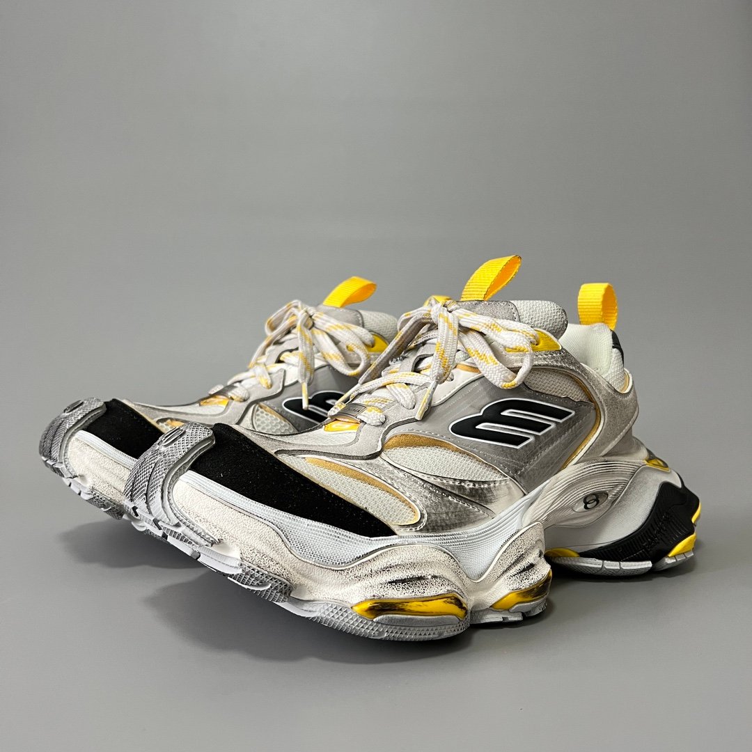 AuroraCustom Balenciaga Cargo Series Cyber Yellow, Metallic Silver & Stark Black Accent Avant-Garde Luxury Chunky Trainer (Unisex Edition)