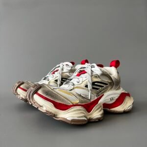 AuroraCustom Balenciaga Cargo Series Alabaster White & Crimson Red Archival Vintage Distressed Oversized Luxury Chunky Trainer (Unisex Edition)