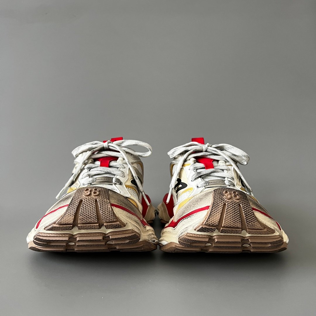 AuroraCustom Balenciaga Cargo Series Alabaster White & Crimson Red Archival Vintage Distressed Oversized Luxury Chunky Trainer (Unisex Edition) - Image 2