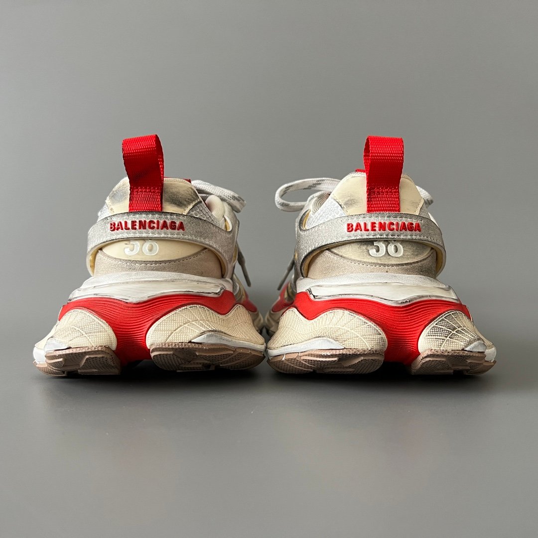 AuroraCustom Balenciaga Cargo Series Alabaster White & Crimson Red Archival Vintage Distressed Oversized Luxury Chunky Trainer (Unisex Edition) - Image 4