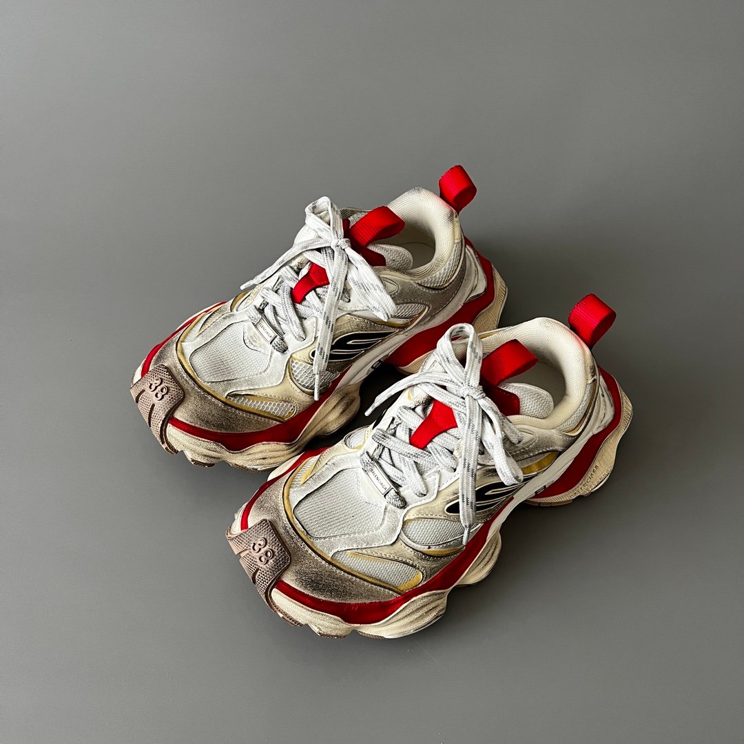 AuroraCustom Balenciaga Cargo Series Alabaster White & Crimson Red Archival Vintage Distressed Oversized Luxury Chunky Trainer (Unisex Edition) - Image 7