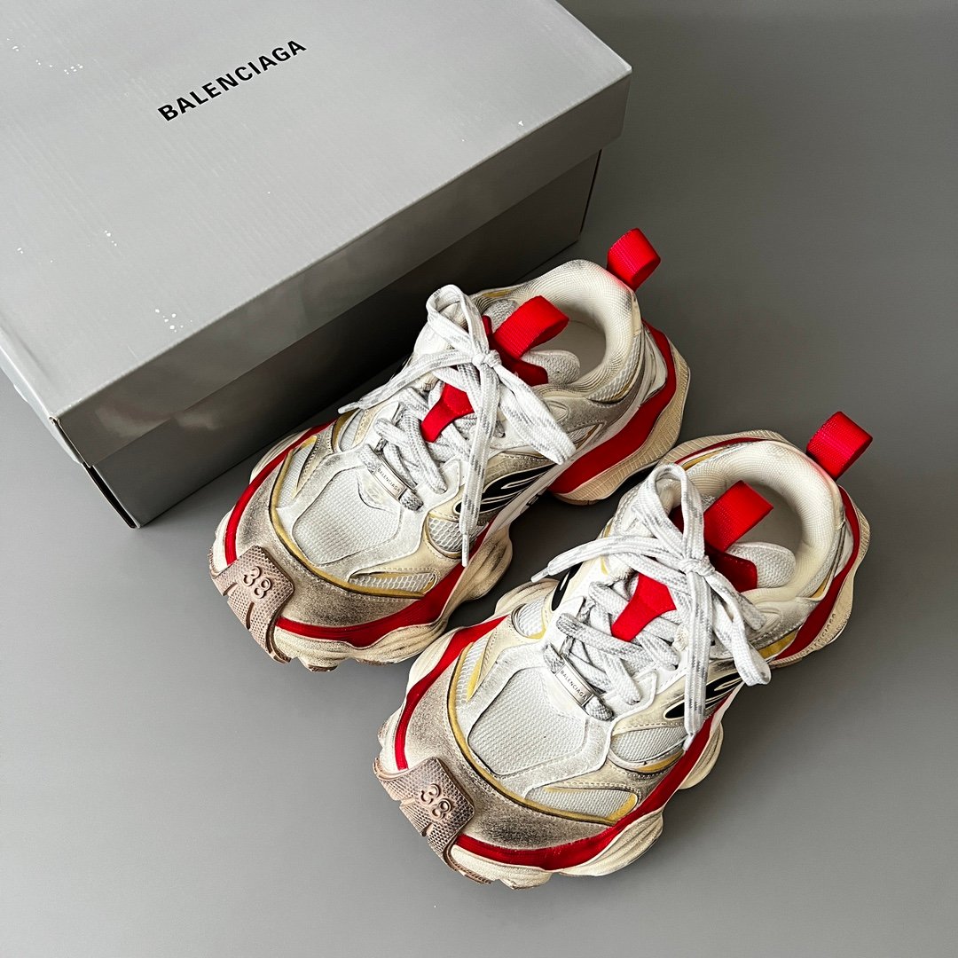 AuroraCustom Balenciaga Cargo Series Alabaster White & Crimson Red Archival Vintage Distressed Oversized Luxury Chunky Trainer (Unisex Edition) - Image 8