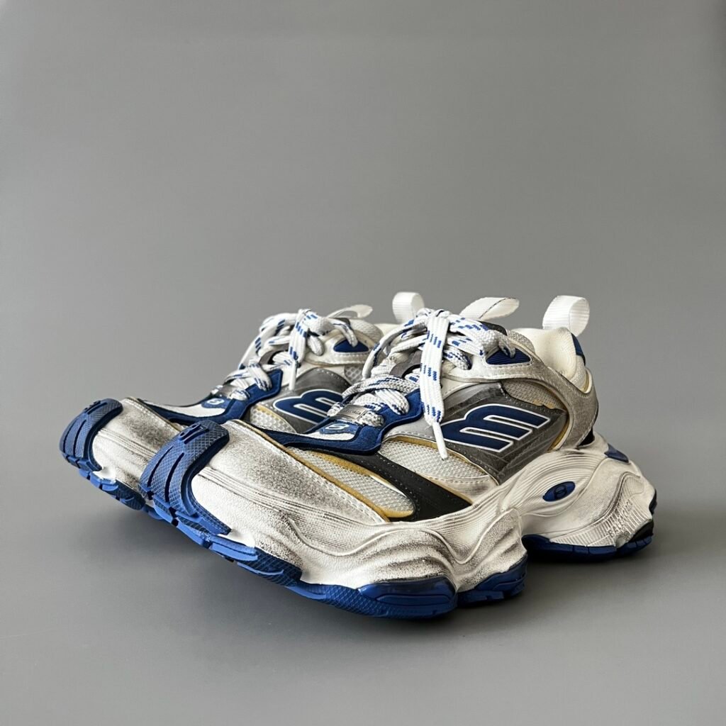 AuroraCustom Balenciaga Cargo Series Ultramarine Blue & Metallic Silver Oversized Avant-Garde Luxury Chunky Trainer (Unisex Edition)