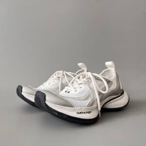 AuroraCustom Balenciaga Circuit Series Alabaster White & Metallic Silver Avant-Garde Luxury Lightweight Runner (Unisex Edition)