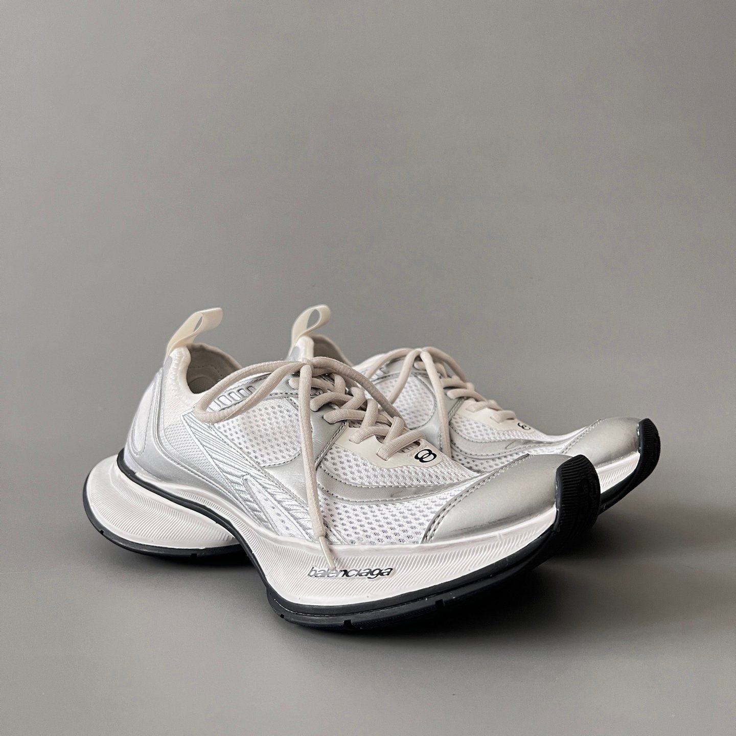 AuroraCustom Balenciaga Circuit Series Alabaster White & Metallic Silver Avant-Garde Luxury Lightweight Runner (Unisex Edition) - Image 3