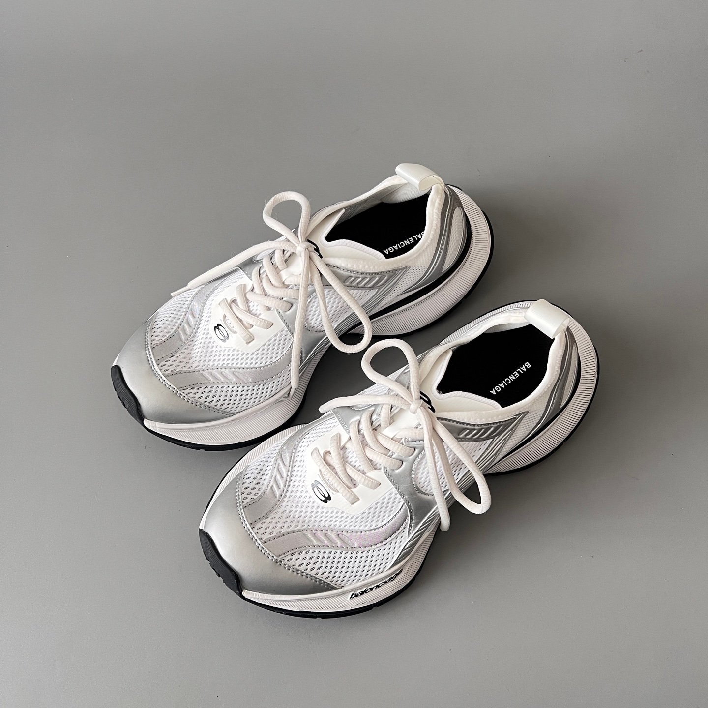 AuroraCustom Balenciaga Circuit Series Alabaster White & Metallic Silver Avant-Garde Luxury Lightweight Runner (Unisex Edition) - Image 8