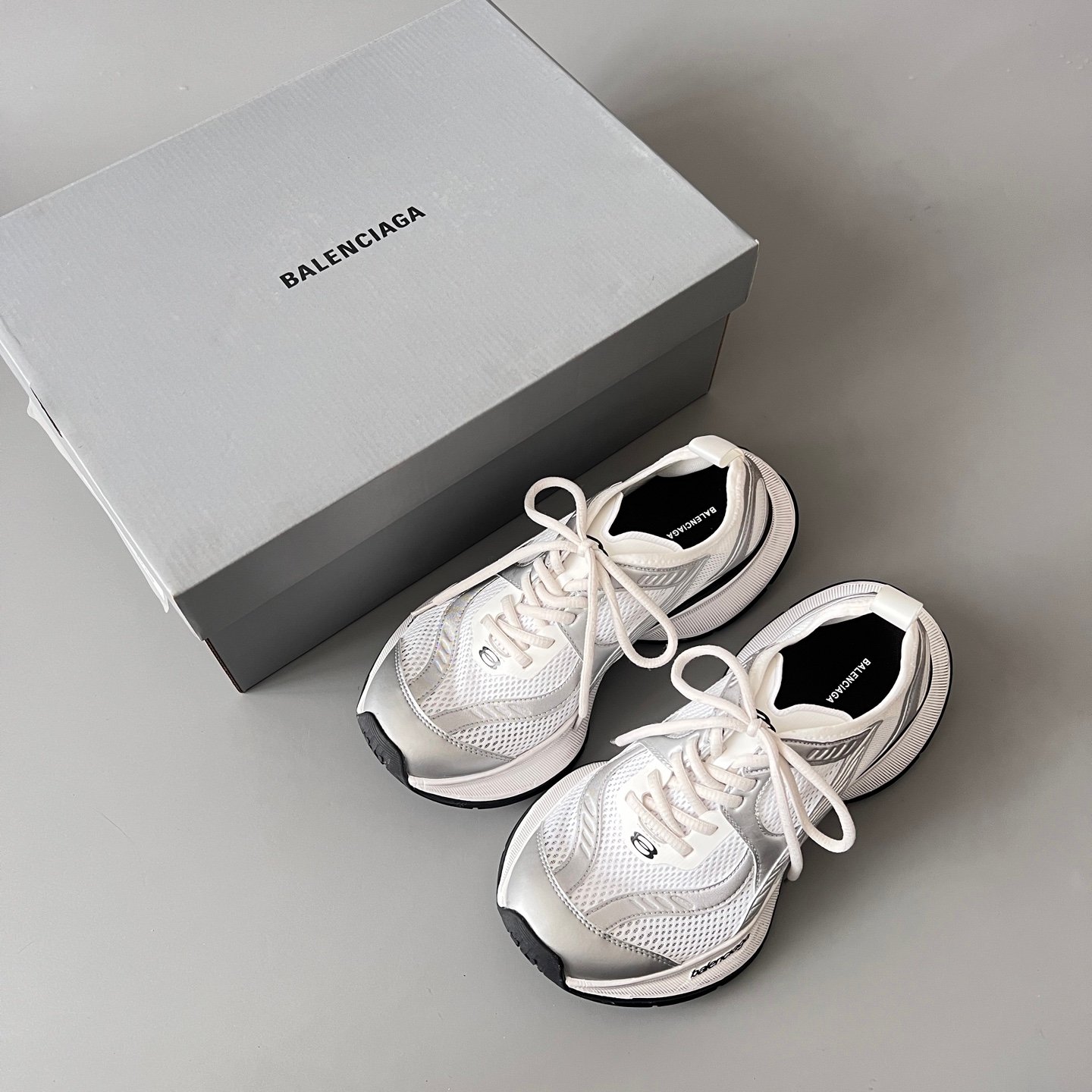 AuroraCustom Balenciaga Circuit Series Alabaster White & Metallic Silver Avant-Garde Luxury Lightweight Runner (Unisex Edition) - Image 9