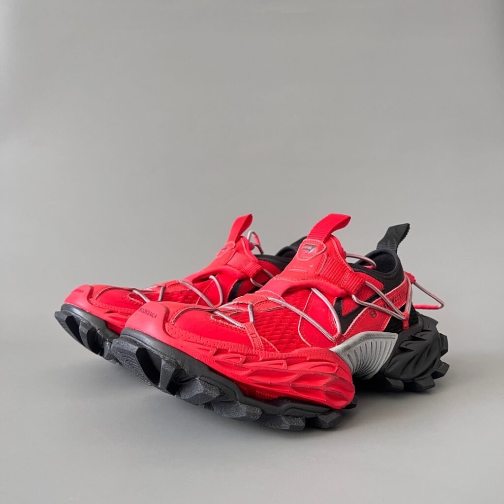 AuroraCustom Balenciaga Hike Series 25SS High-Vis Red & Black Distressed Trail Sneakers (Unisex Edition)
