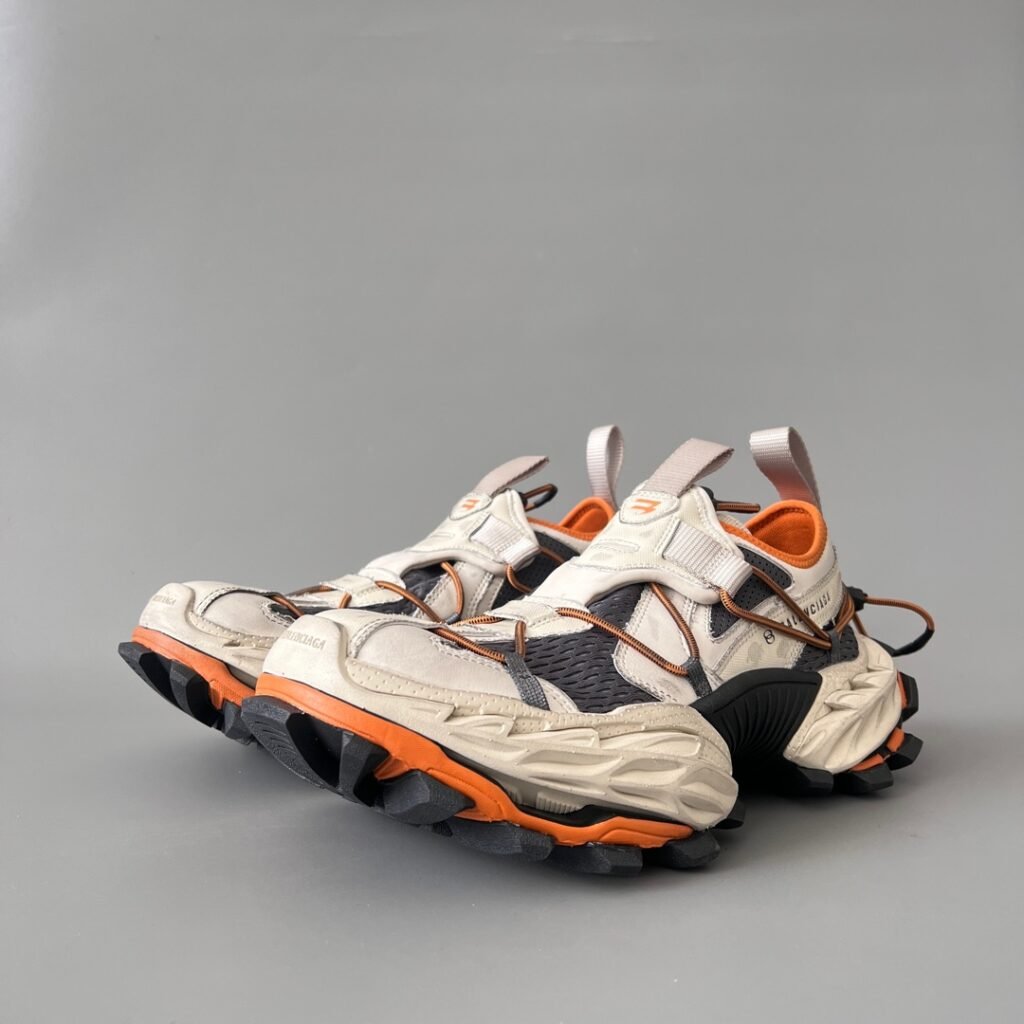 AuroraCustom Balenciaga Hike Series 25SS Vintage Bone White & Safety Orange Distressed Trail Sneakers (Unisex Edition)