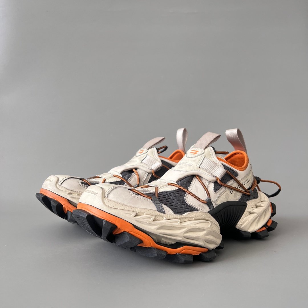 AuroraCustom Balenciaga Hike Series 25SS Vintage Bone White & Safety Orange Distressed Trail Sneakers (Unisex Edition)