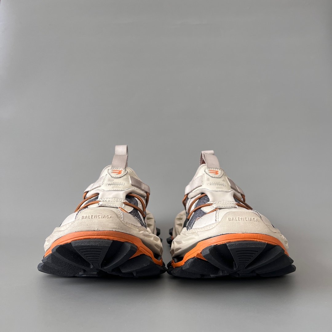 AuroraCustom Balenciaga Hike Series 25SS Vintage Bone White & Safety Orange Distressed Trail Sneakers (Unisex Edition) - Image 2