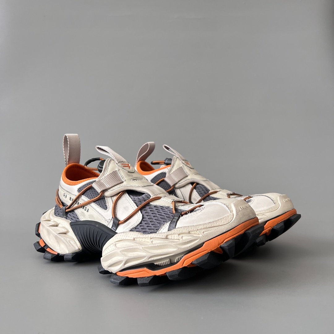 AuroraCustom Balenciaga Hike Series 25SS Vintage Bone White & Safety Orange Distressed Trail Sneakers (Unisex Edition) - Image 3