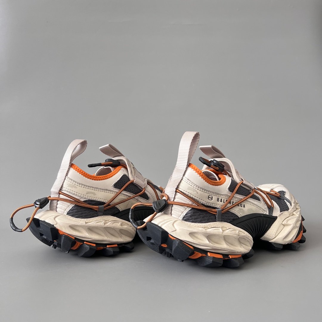 AuroraCustom Balenciaga Hike Series 25SS Vintage Bone White & Safety Orange Distressed Trail Sneakers (Unisex Edition) - Image 4
