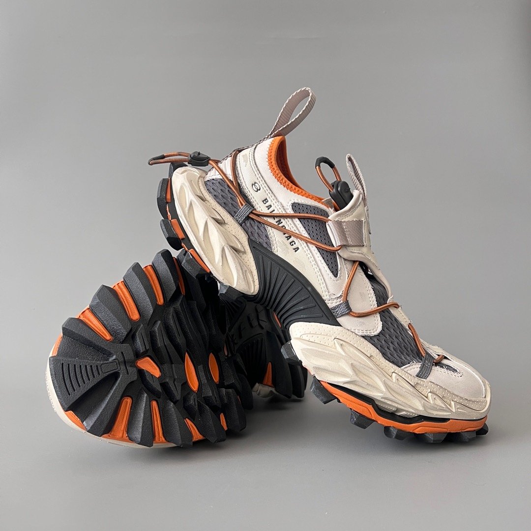 AuroraCustom Balenciaga Hike Series 25SS Vintage Bone White & Safety Orange Distressed Trail Sneakers (Unisex Edition) - Image 7