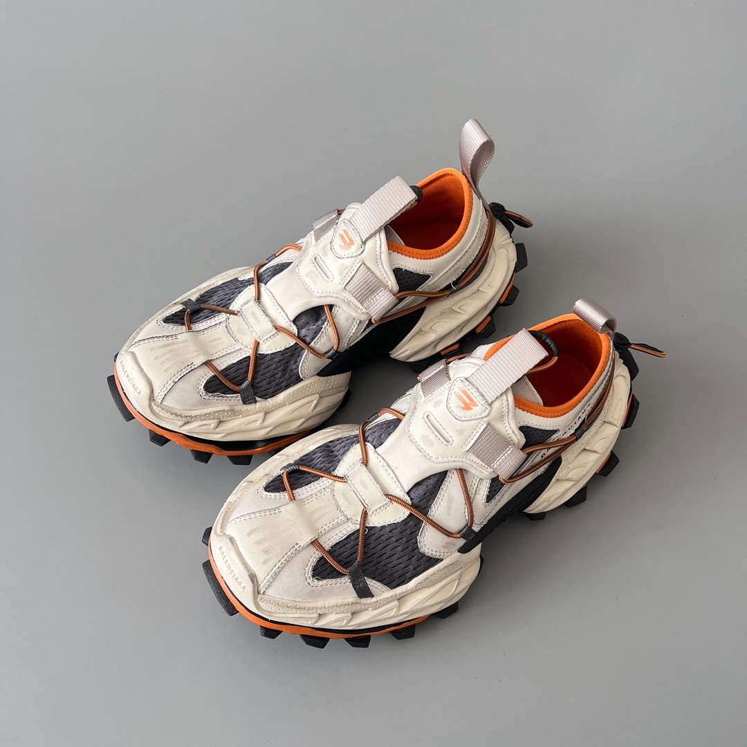 AuroraCustom Balenciaga Hike Series 25SS Vintage Bone White & Safety Orange Distressed Trail Sneakers (Unisex Edition) - Image 8