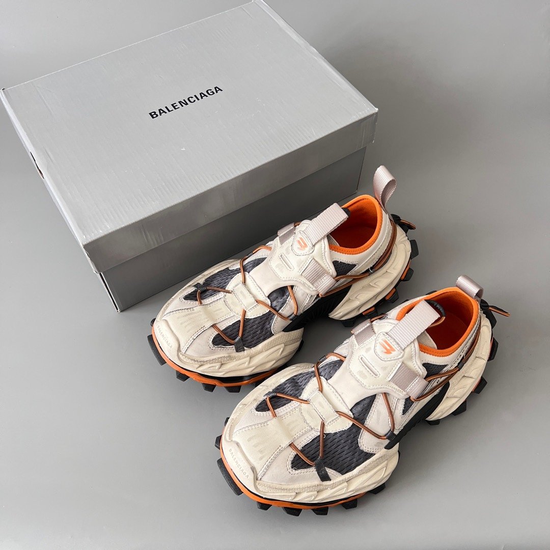 AuroraCustom Balenciaga Hike Series 25SS Vintage Bone White & Safety Orange Distressed Trail Sneakers (Unisex Edition) - Image 9