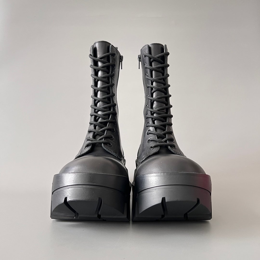 AuroraCustom Balenciaga Bulldozer Series Archival Matte Black Premium Leather High-Top Combat Martin Boots (Men's Edition) - Image 2