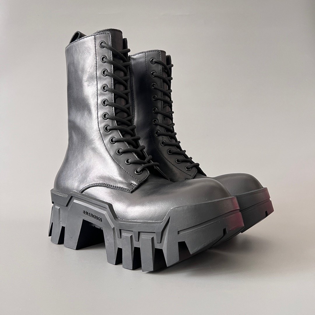 AuroraCustom Balenciaga Bulldozer Series Archival Matte Black Premium Leather High-Top Combat Martin Boots (Men's Edition) - Image 3