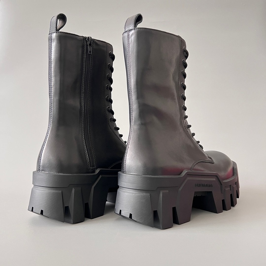 AuroraCustom Balenciaga Bulldozer Series Archival Matte Black Premium Leather High-Top Combat Martin Boots (Men's Edition) - Image 4