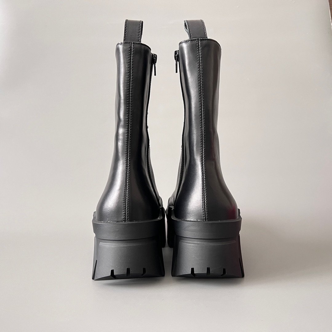 AuroraCustom Balenciaga Bulldozer Series Archival Matte Black Premium Leather High-Top Combat Martin Boots (Men's Edition) - Image 5