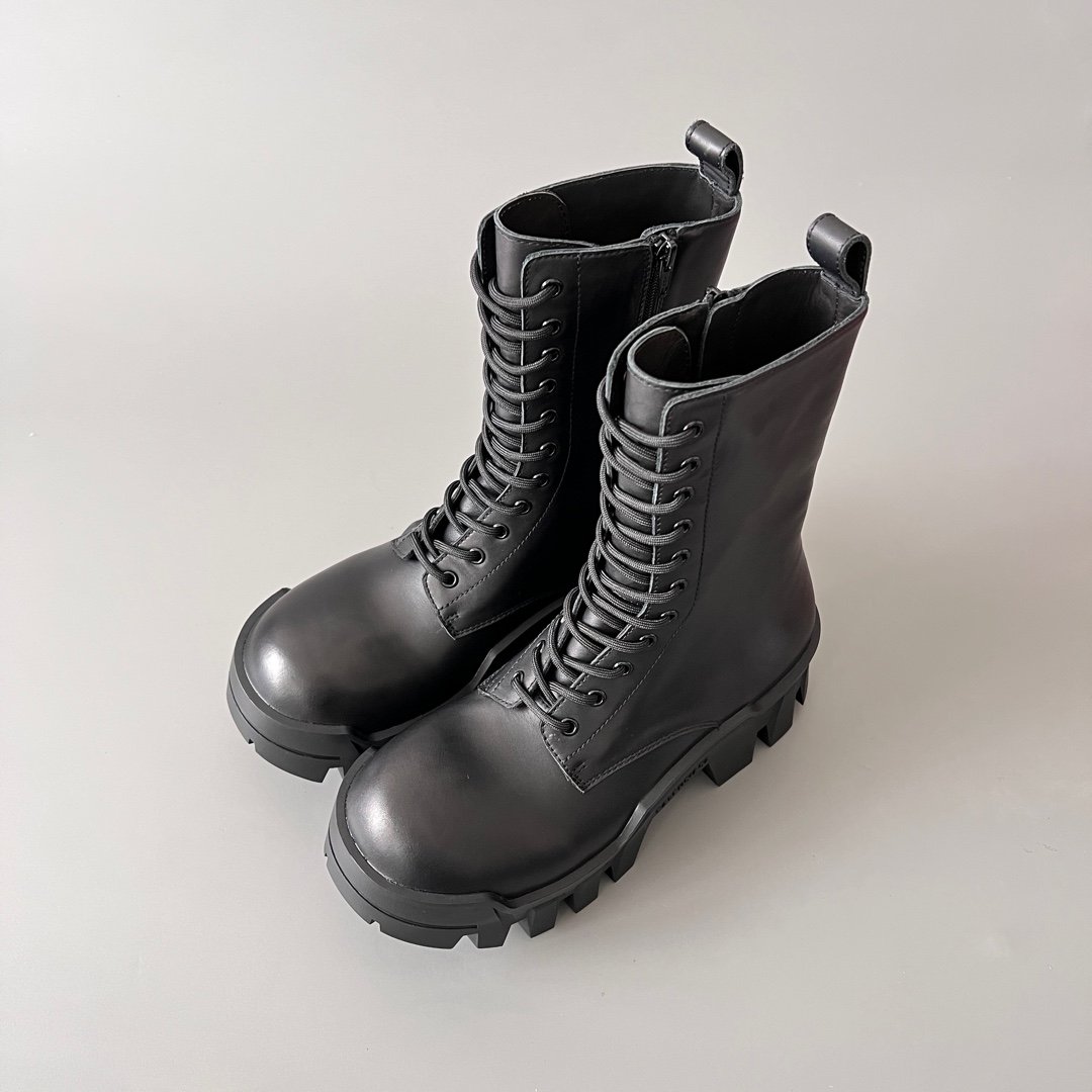 AuroraCustom Balenciaga Bulldozer Series Archival Matte Black Premium Leather High-Top Combat Martin Boots (Men's Edition) - Image 9