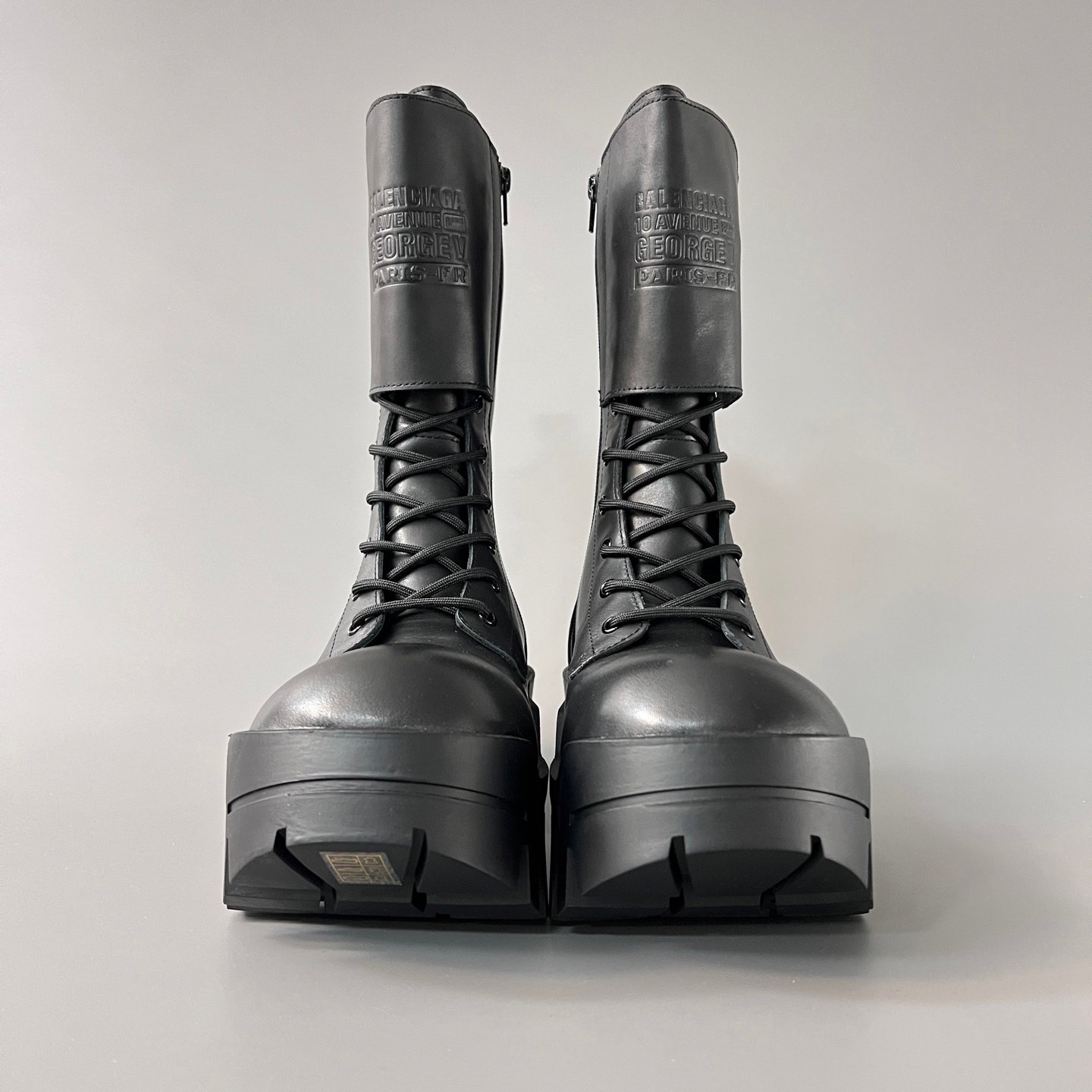 AuroraCustom Balenciaga Bulldozer Series Archival Matte Black Premium Leather High-Top Buckled Engineer Combat Boots (Men's Edition) - Image 2