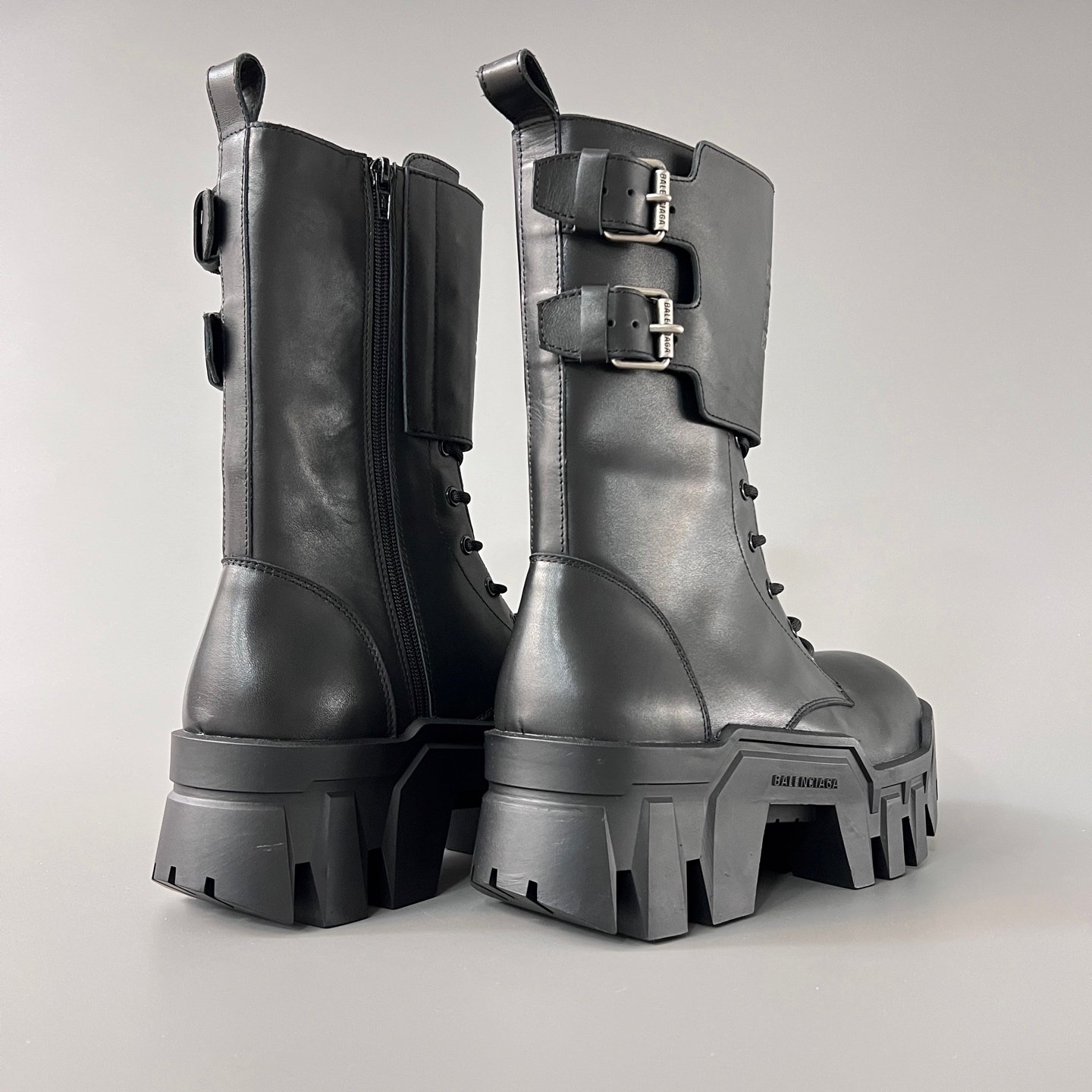 AuroraCustom Balenciaga Bulldozer Series Archival Matte Black Premium Leather High-Top Buckled Engineer Combat Boots (Men's Edition) - Image 4